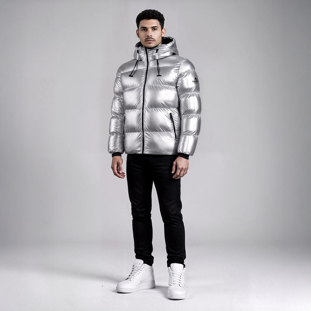Cosmos Padded Down Jacket Silver | Men's Outerwear | HELVETICA